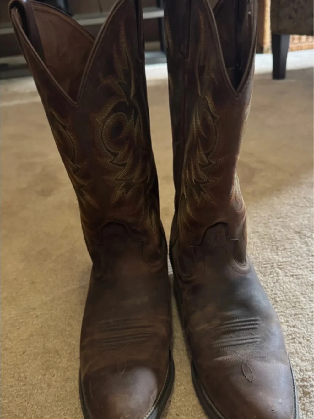 Justin Boots Brown Embroidered Leather Western Cowboy Boots 11.5D